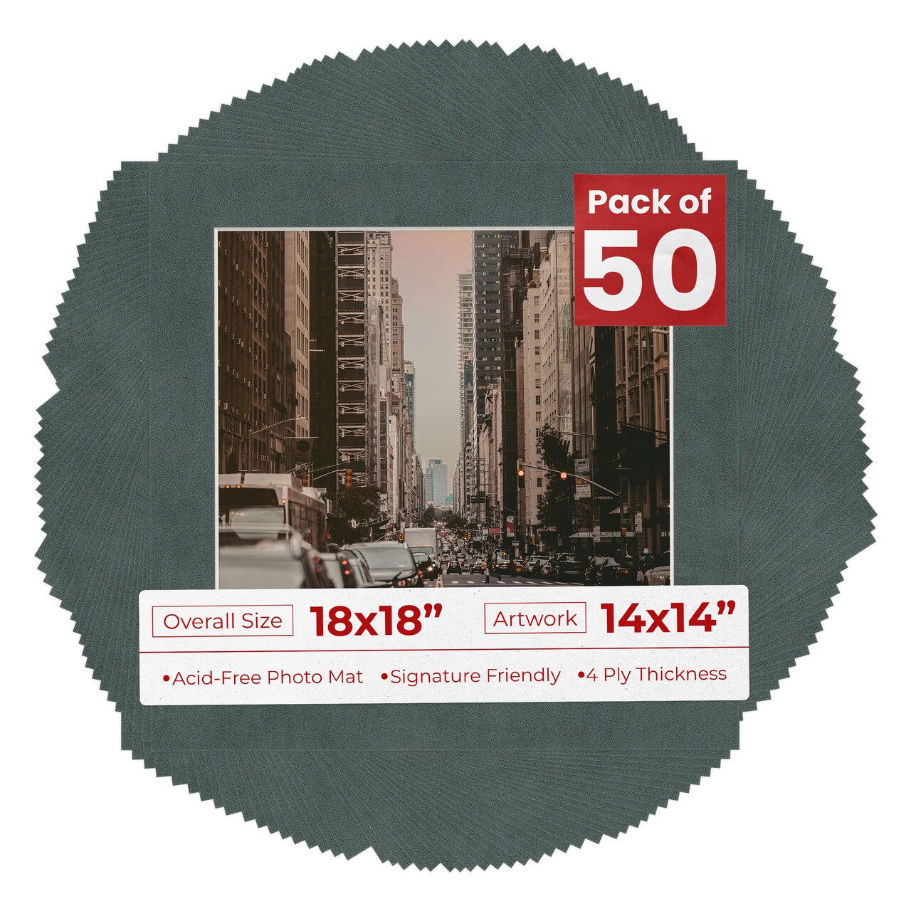 Dark Grey Suede Mat Board for 18x18 Frames - Fits 14x14 Photos